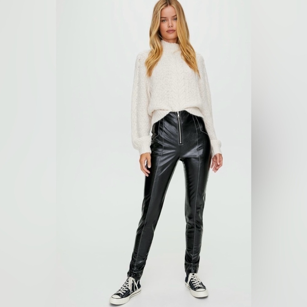 Sunday Best Vegan Leather Slim Fit Moto Tessy Pants-Black-Small - Picture 2 of 16